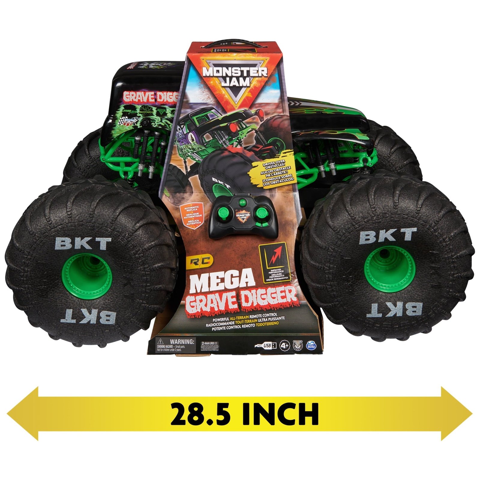 Monster Jam, Mega Grave Digger All-Terrain Remote Control Monster Truck, 1:6 Scale