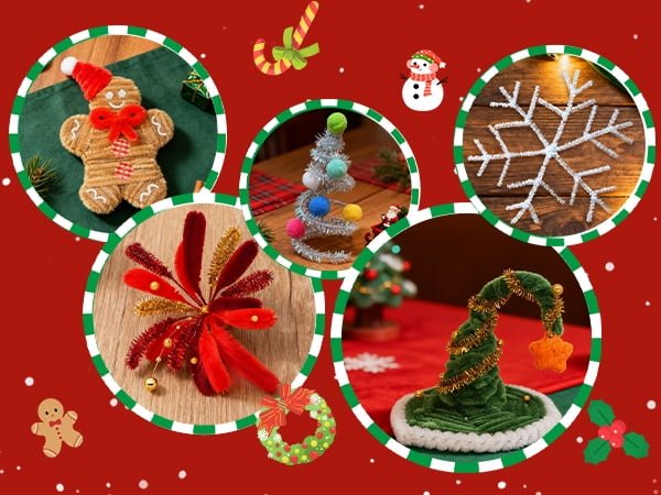 MQUPIN 464 Pcs Christmas Pipe Cleaners Craft and Includes a Variety of Accessories,11 Colors Pipe Cleaners Glitter Chenille Stems Creative Arts Chenille Stems for DIY Craft Christmas Decoration