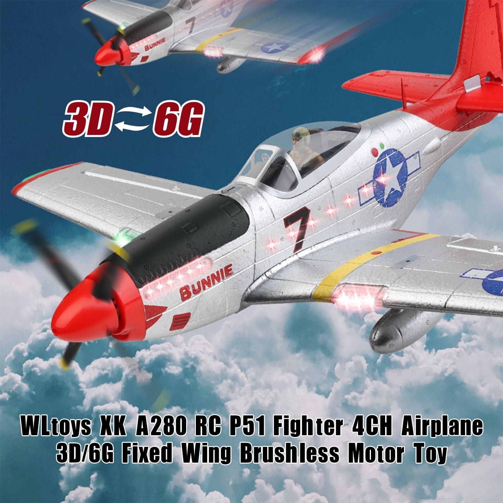 RC Plane, 2.4GHz 4 Channel Brushless Remote Control Jet Airplane for Adults, WLtoys RC Aircraft Fighter with 6-Axis Gyro, LED Searchlight, Easy to Fly for Boys and Girls
