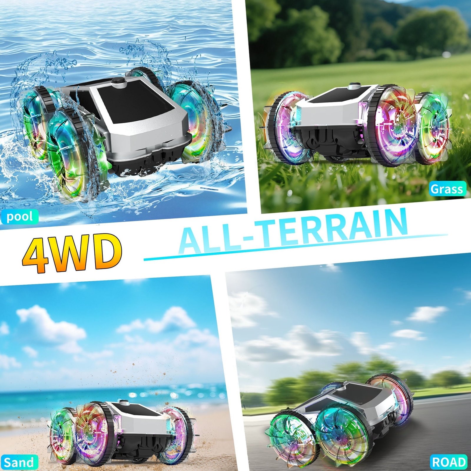 UUGEE Remote Control Car Car Toys for Boys, 2.4 GHz 4WD Amphibious RC Car Boat, 360°Rotation RC Truck Stunt Cars with LED Lights, Christmas Birthday Gifts for 8 9 10 Kids Girls