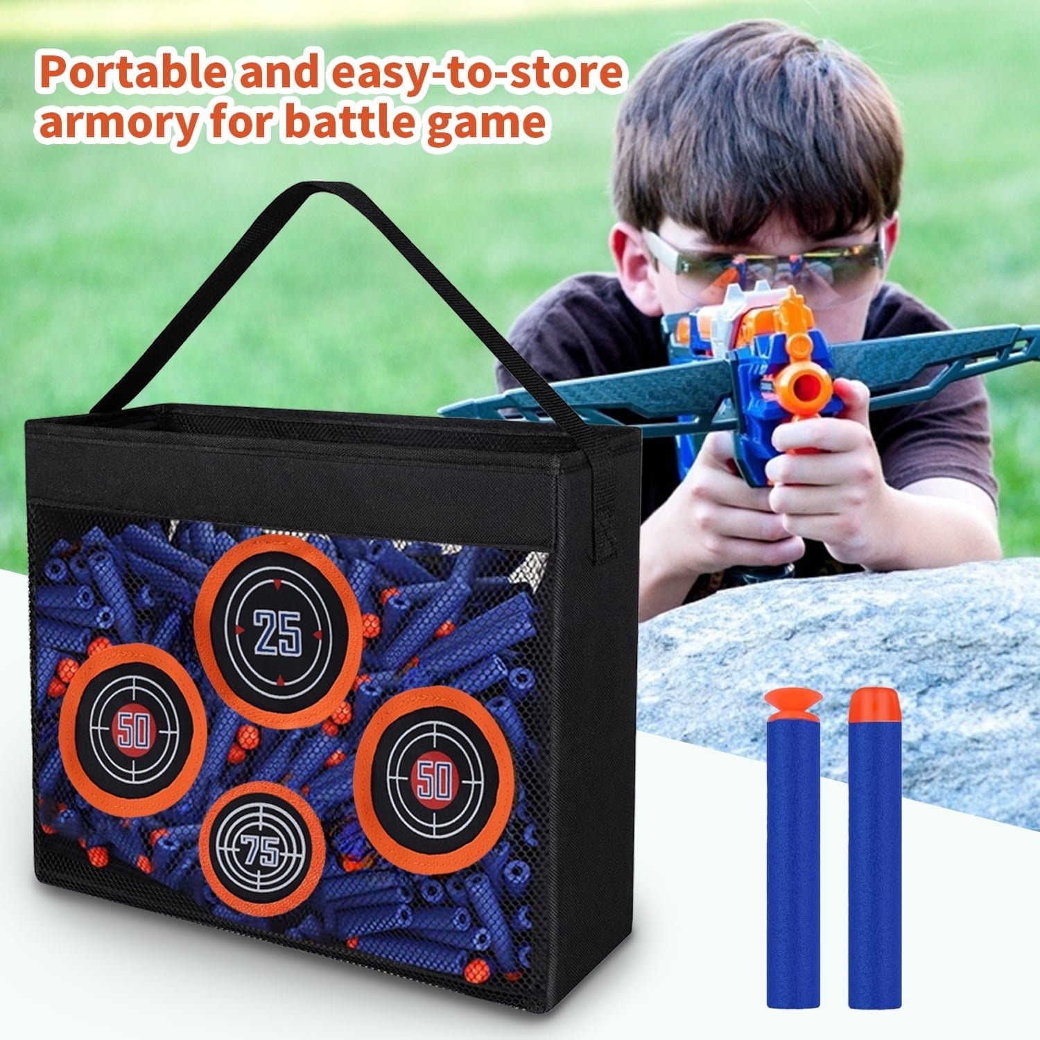JoyStone 300PCS Refill Darts Bullets with Target Storage Bag, Indoor/Outdoor Use