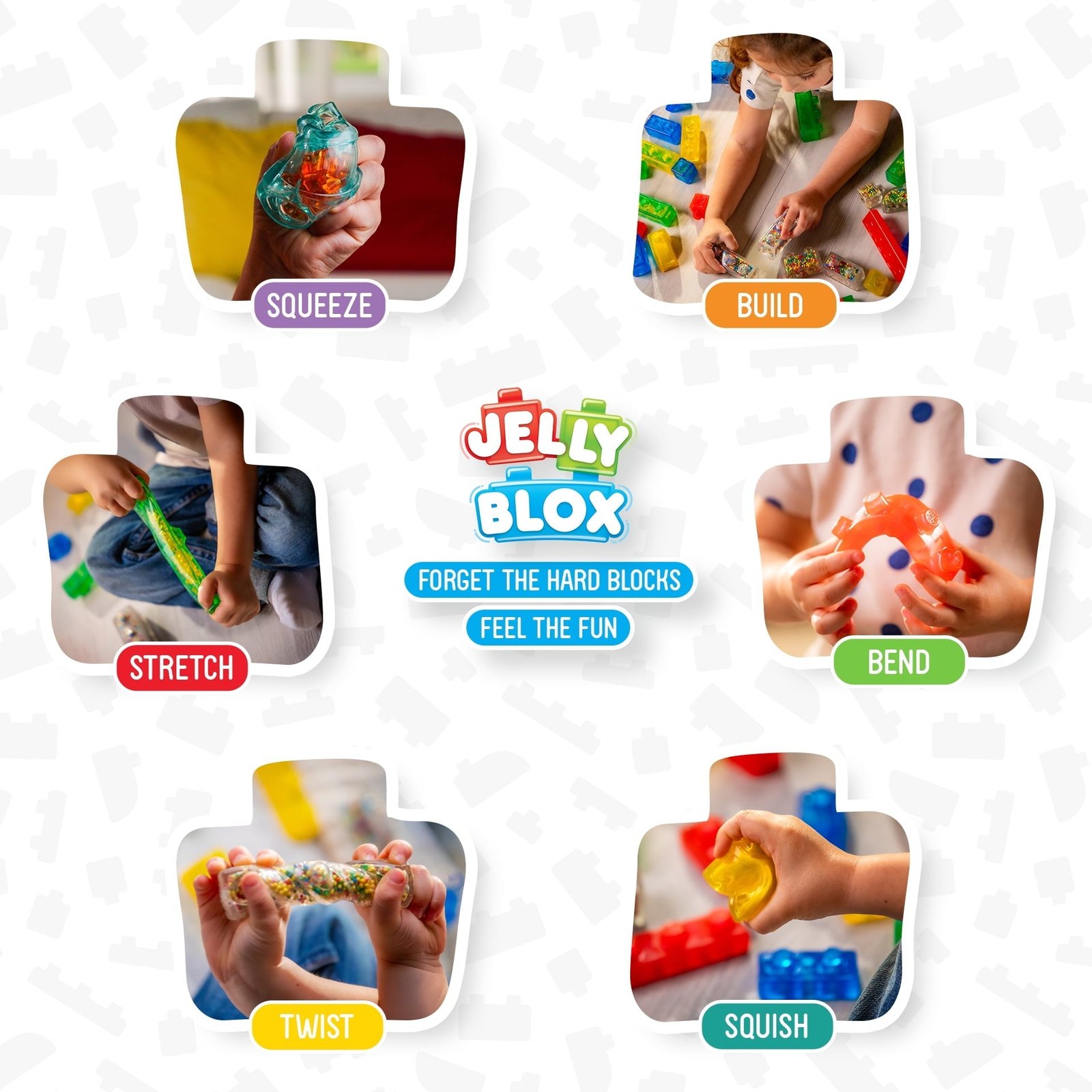 Jelly Blox - Stash & Stack 2-in-1 Storage Case by Goliath | 30 Pieces to Squeeze, Stretch, Squish | Toddler & Preschool Building Blocks | Ages 2+