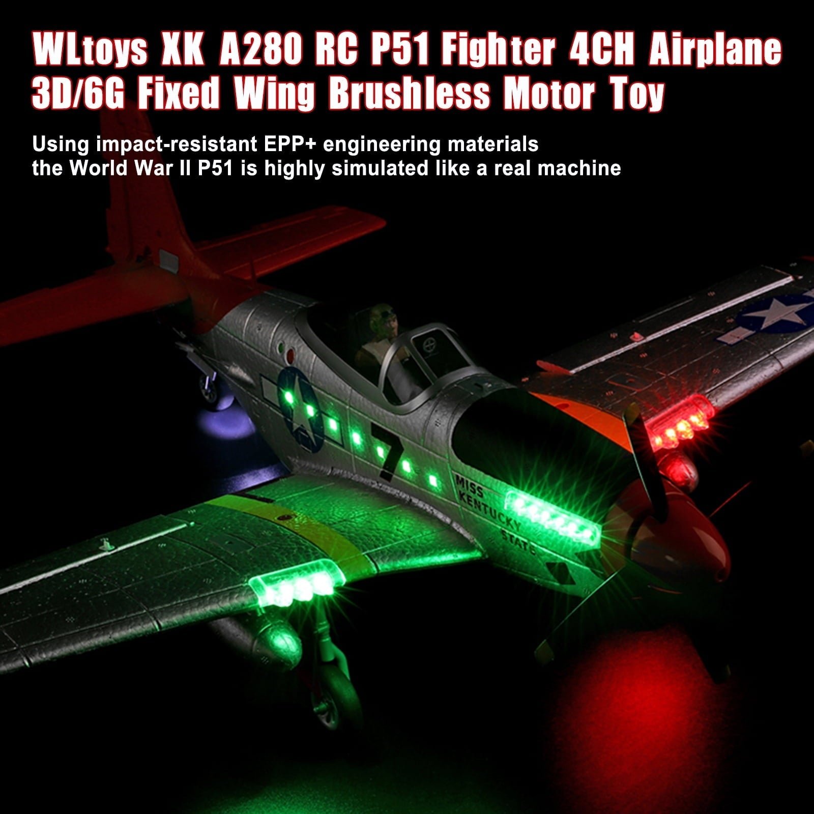 RC Plane, 2.4GHz 4 Channel Brushless Remote Control Jet Airplane for Adults, WLtoys RC Aircraft Fighter with 6-Axis Gyro, LED Searchlight, Easy to Fly for Boys and Girls