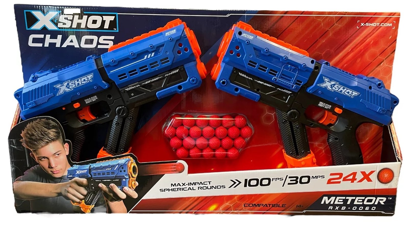 X-Shot Chaos Meteor Dart Ball Blaster for Kids, 2 Pack, 24 Rounds