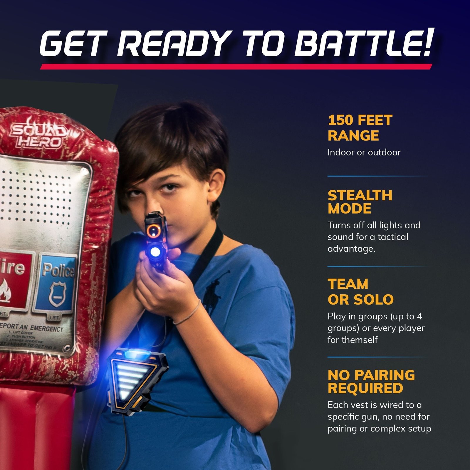 Hero Squad Rechargeable Laser Tag - 360 Sensors & LCDs - Set of 4 - Gift for Kids, Teens & Adults