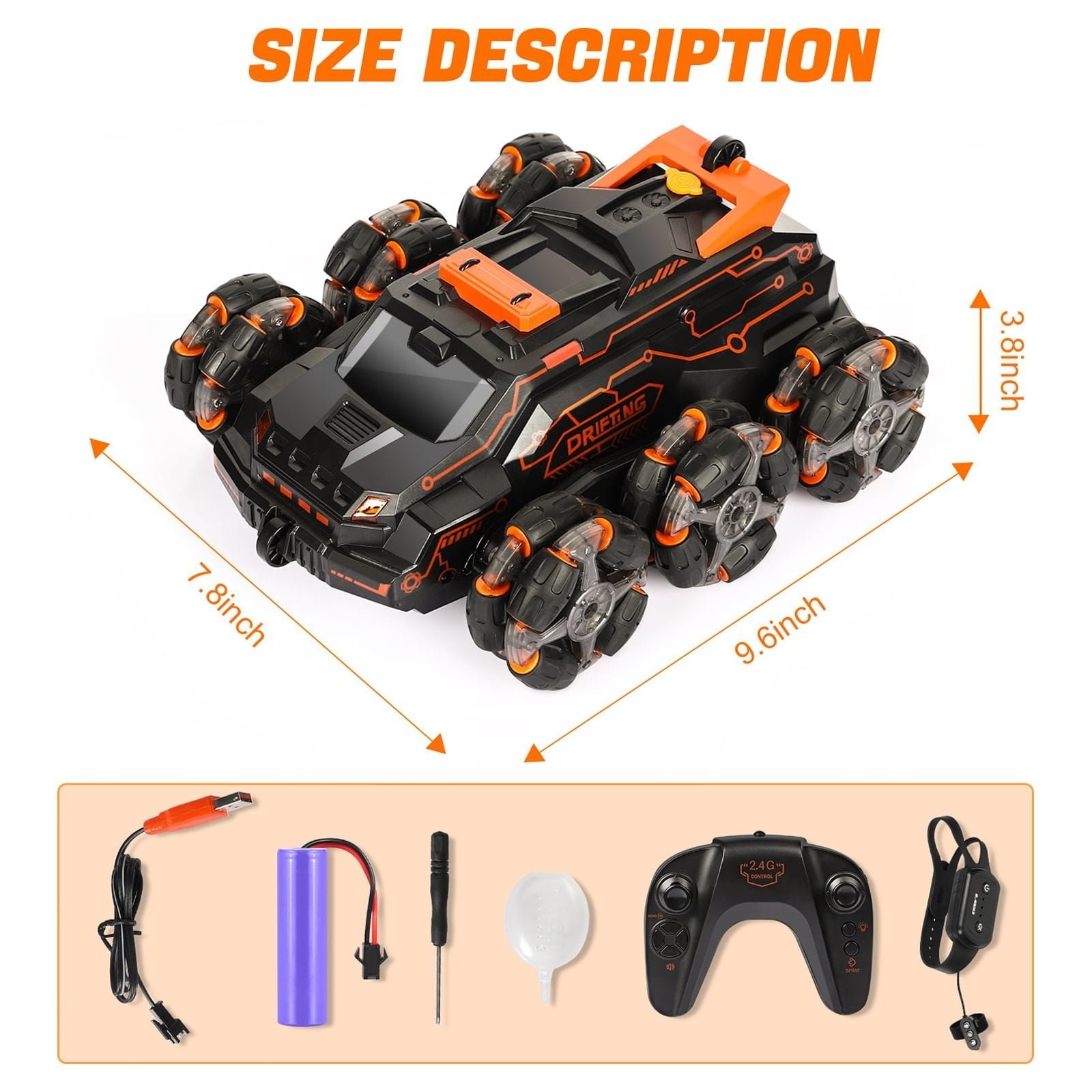 Vecukty Remote Control Car, RC Stunt Car with Gesture Control, Simulated Exhaust Spray, Suitable The Best Christmas Birthday Gift for 5-15 Year Old, Orange