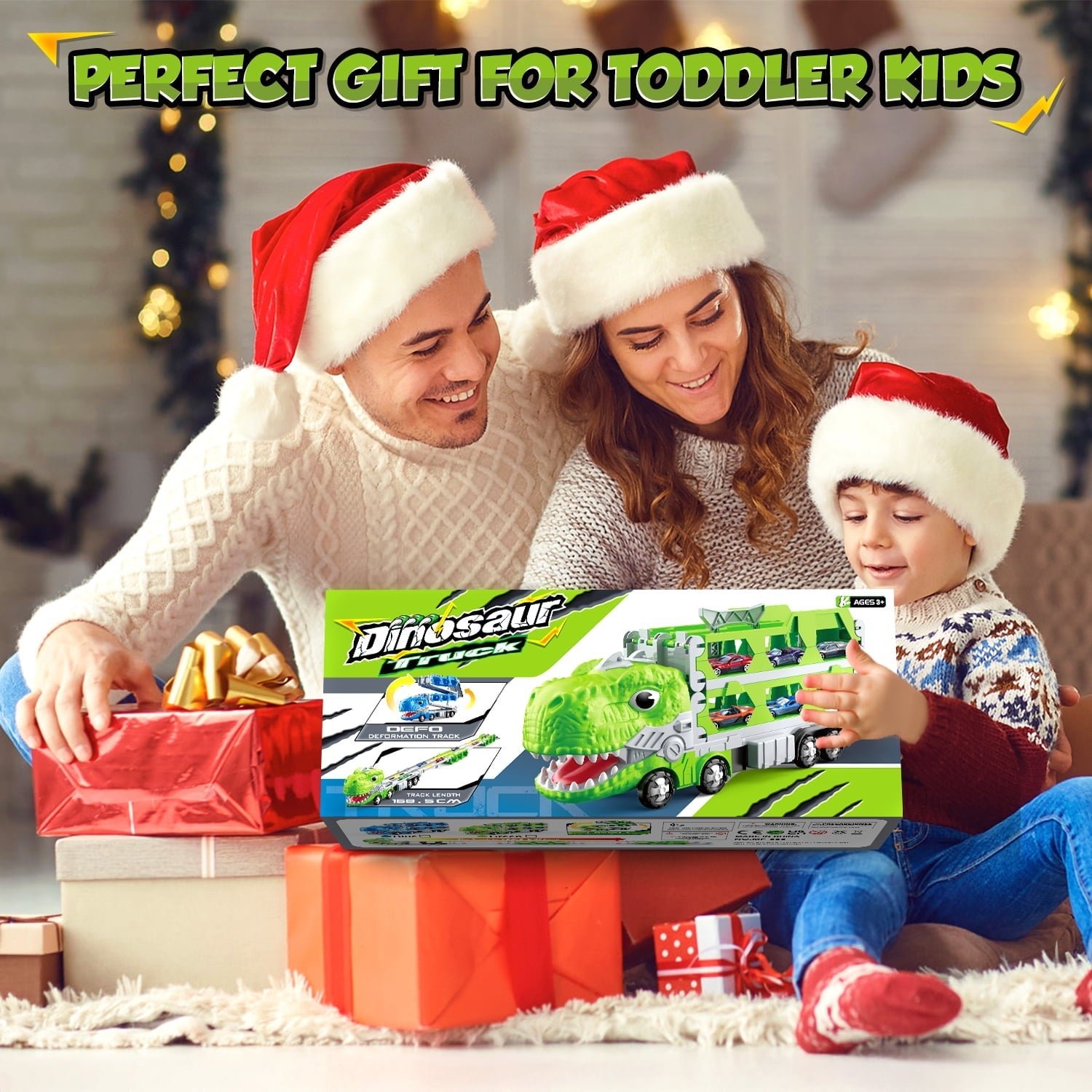Huge Wave Toy Trucks Cars for Boys, Dinosaur Transport Race Set, with 66-Inch Ejection Track, 12 Die-Cast Metal Cars, Christmas Gifts for Kids for 3-8 Years Old