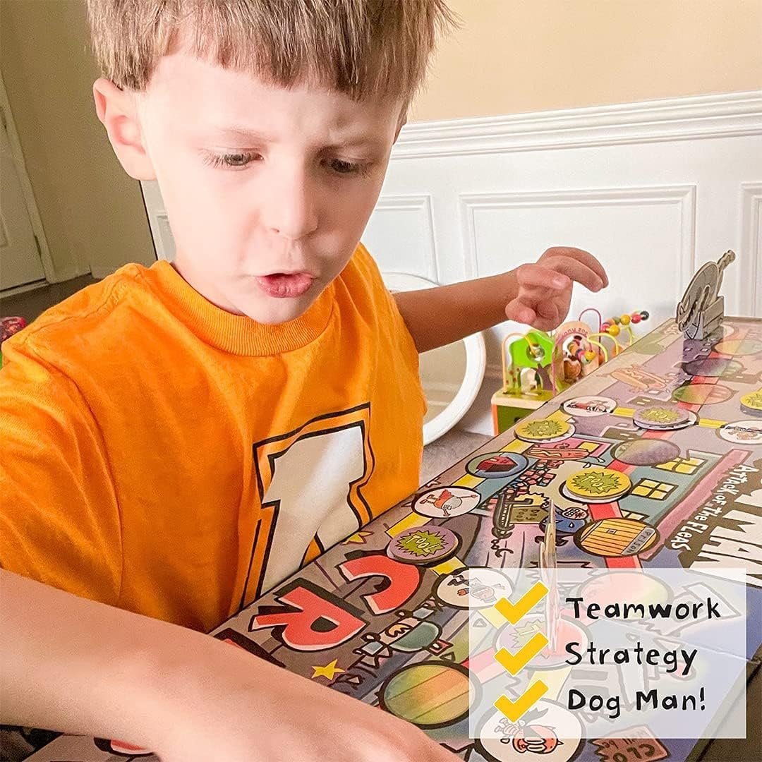 University Games | Dog Man Attack of The FLEAS Cooperative Board Game Based On The Popular Dog Man Book Series by DAV Pilkey for 2 to 6 Players Ages 6 and Up
