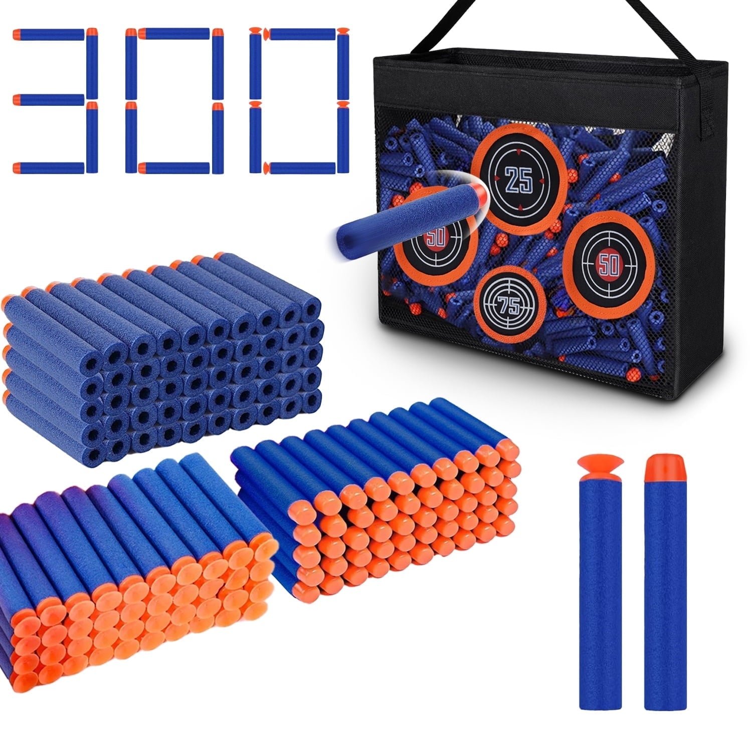 JoyStone 300PCS Refill Darts Bullets with Target Storage Bag, Indoor/Outdoor Use