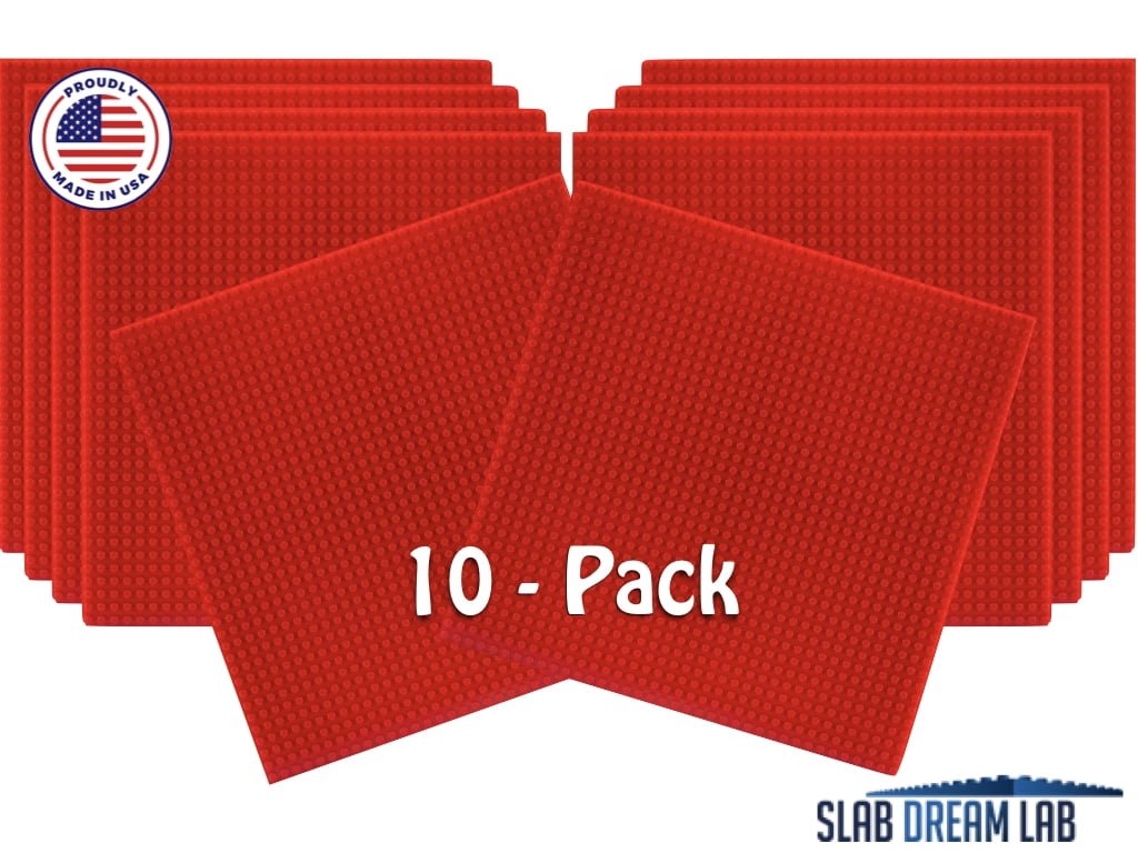 Slab Dream Lab 12"X12" Slab Lite Baseplate for All Major Building Bricks and Blocks (Flame Red, 10-Pack)