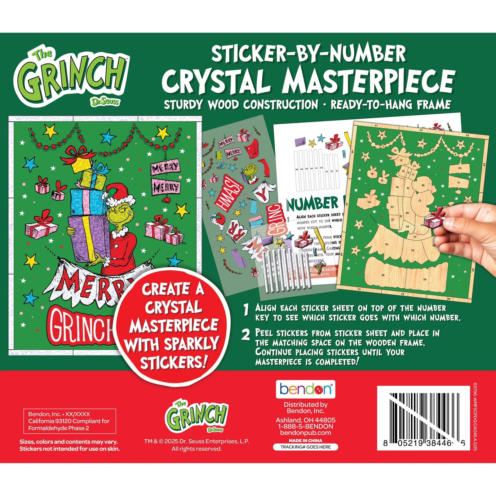 Dr. Seuss How The Grinch Stole Christmas Wooden Color By Number Crystal Sticker Set, by Bendon