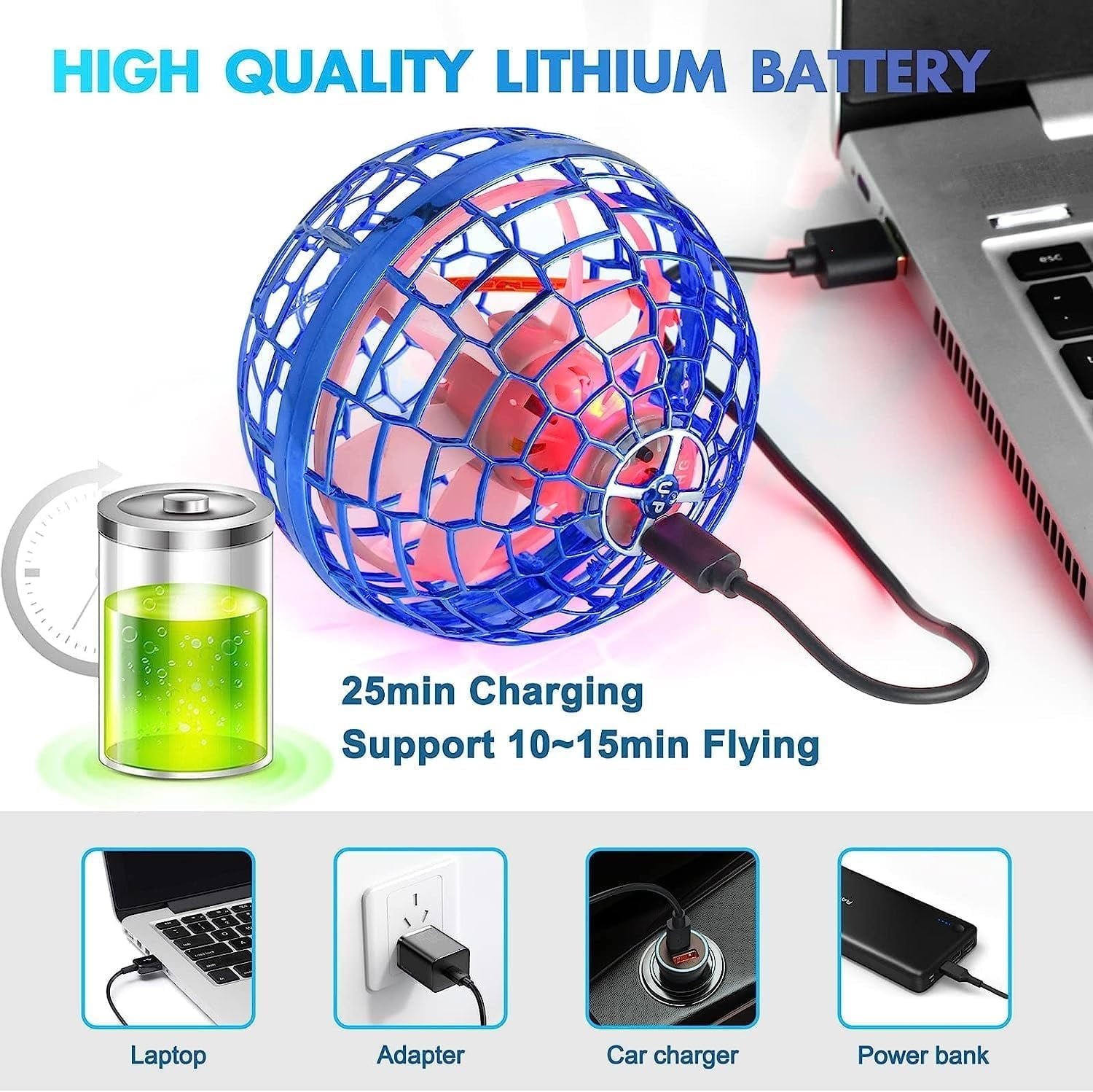 Flying Orb Ball Toys Hover Ball DIY Globe Shape Magic Controller Mini Drone Floating Toy 360°Rotating Boomerang Ball,Built-in RGB Led Lights Spinner Toys for Kids Adults Outdoor Indoor Gift(Blue)