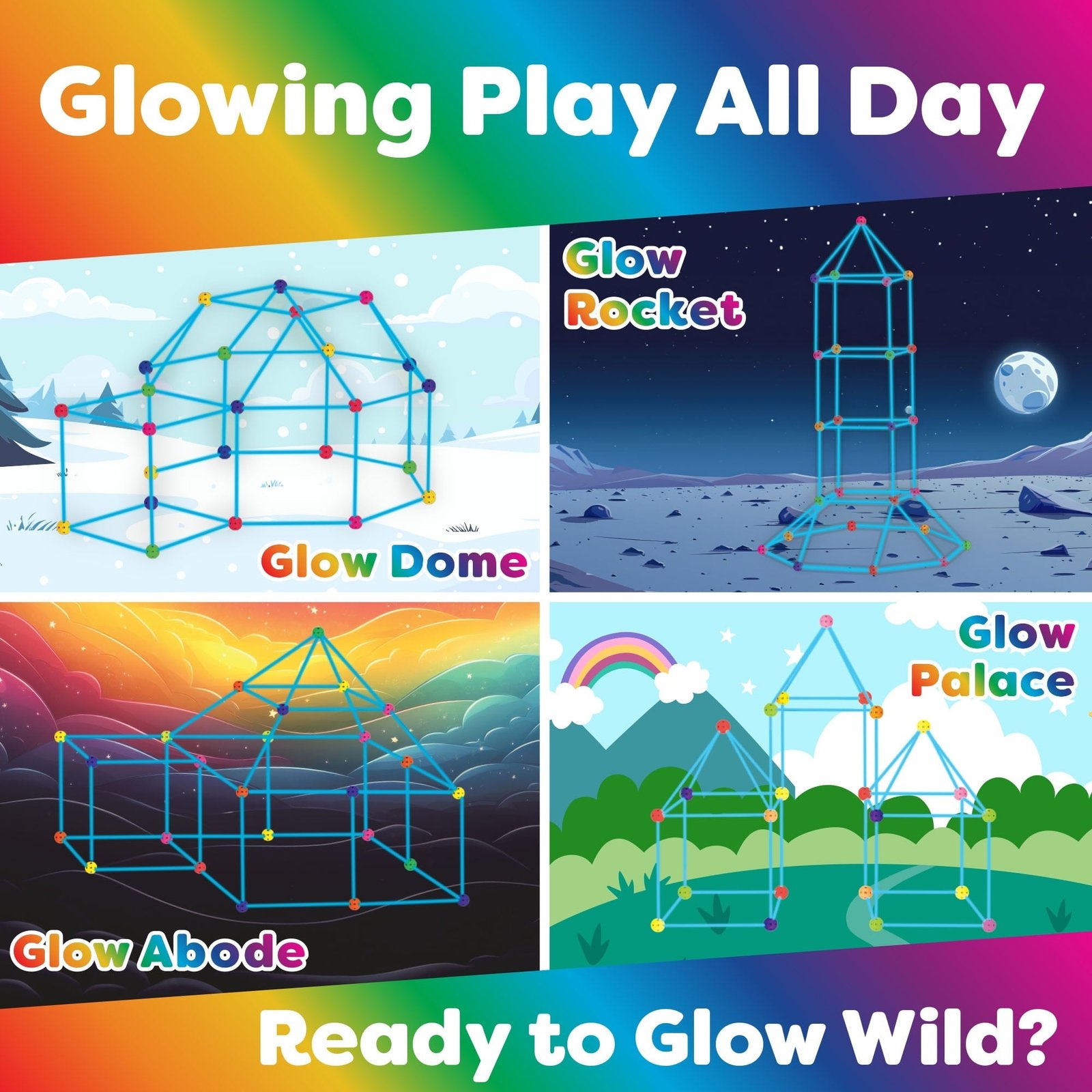 Power Your Fun Forts Construction Set, 90 Pieces Glow in the Dark Building Set with Stickers, Kids Toy for 4+ Years