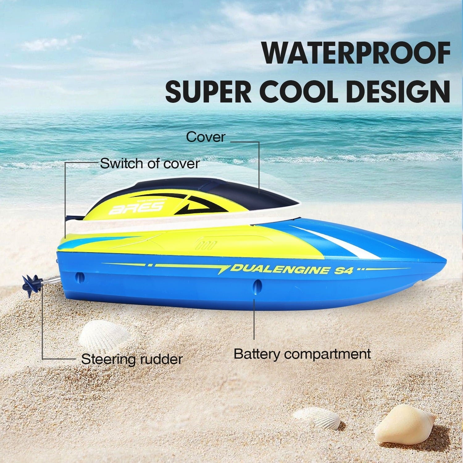 Anpro RC Boat for Pools and Lakes, 2.4G High Speed Waterproof Remote Control Boat with 2 Rechargeable Batteries, Racing Boats for Kids & Adults, Gifts for Boys Girls, Blue