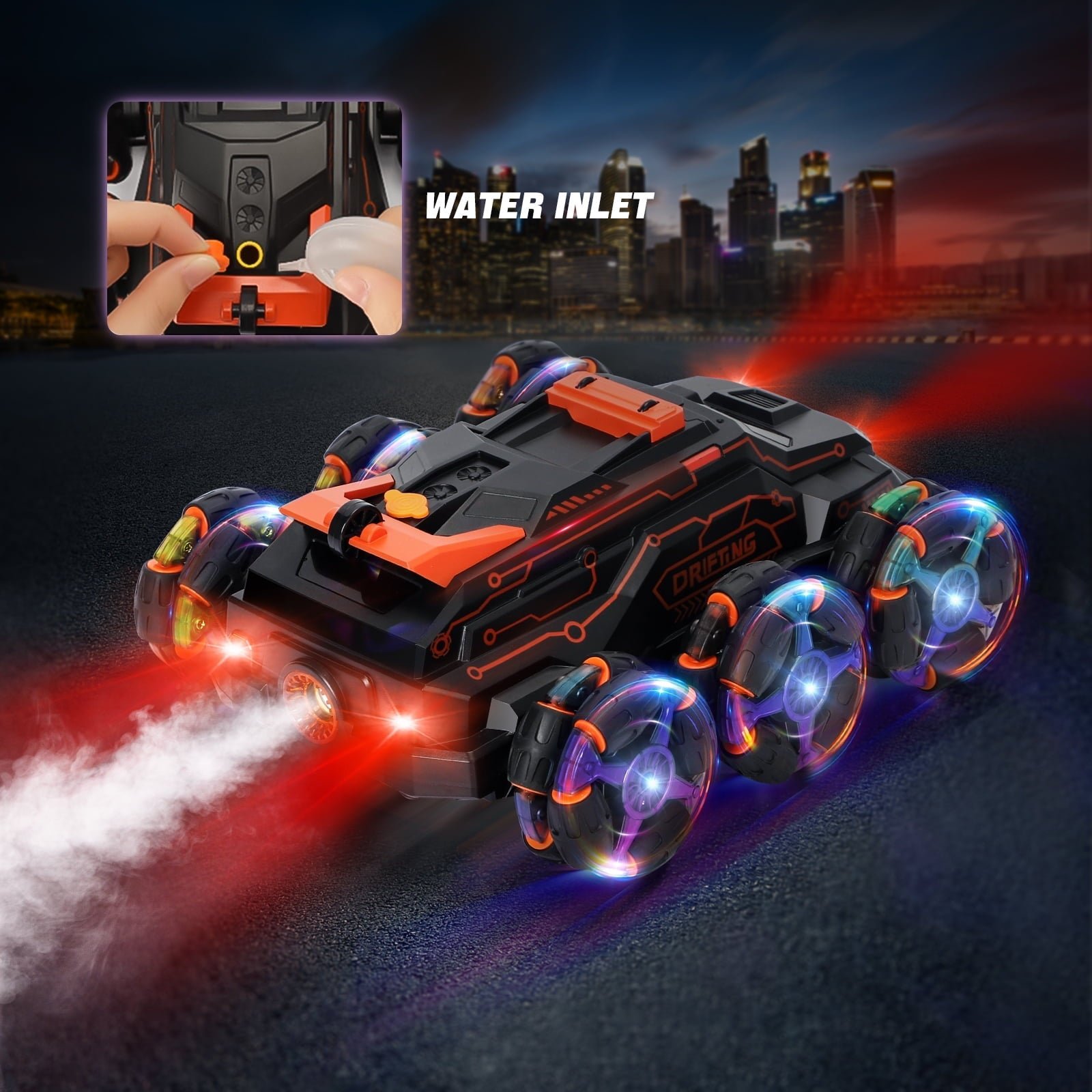 Vecukty Remote Control Car, RC Stunt Car with Gesture Control, Simulated Exhaust Spray, Suitable The Best Christmas Birthday Gift for 5-15 Year Old, Orange