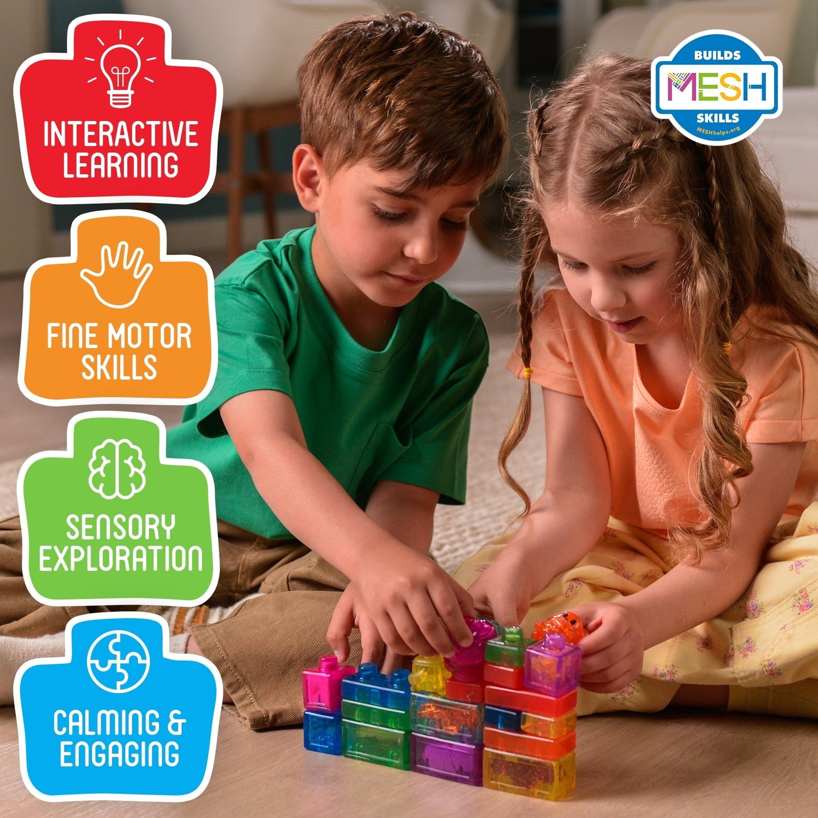 Jelly Blox - Stash & Stack 2-in-1 Storage Case by Goliath | 30 Pieces to Squeeze, Stretch, Squish | Toddler & Preschool Building Blocks | Ages 2+