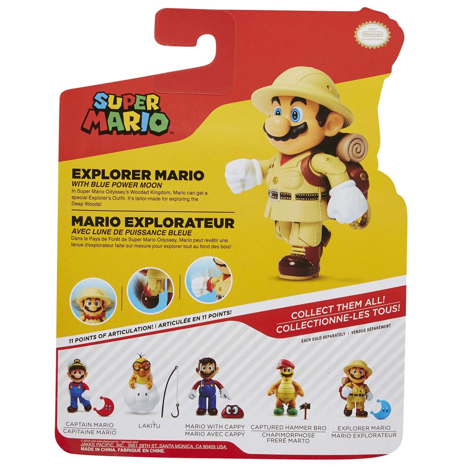 Super Mario Odyssey Explorer Mario Action Figure with Blue Power Moon
