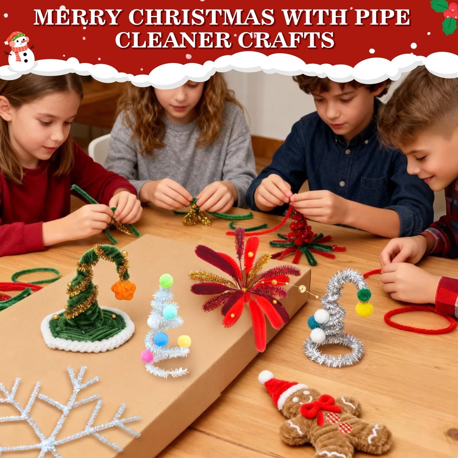 MQUPIN 464 Pcs Christmas Pipe Cleaners Craft and Includes a Variety of Accessories,11 Colors Pipe Cleaners Glitter Chenille Stems Creative Arts Chenille Stems for DIY Craft Christmas Decoration