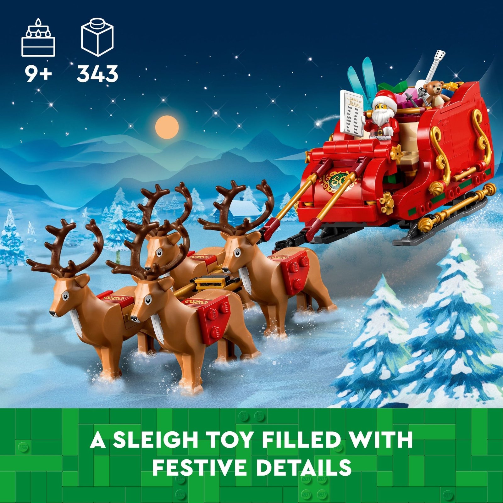 LEGO Santa's Sleigh - Building Toys for Kids, Boys & Girls, Ages 9+ - Indoor Christmas Decorations for Home W/ Santa Claus Figurine & Reindeer - Gifts for Boys & Girls - 40499