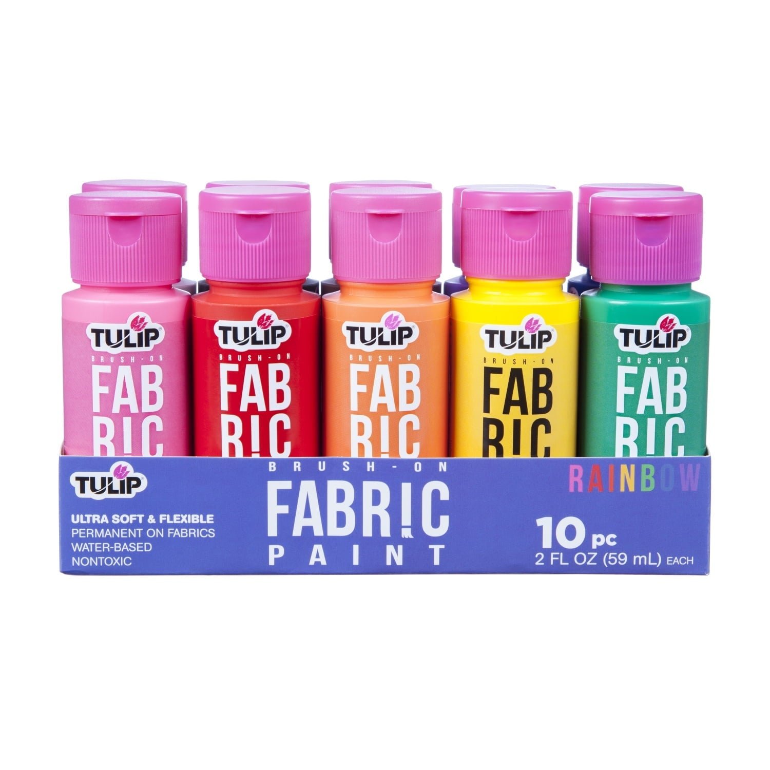 Tulip Brush-On Fabric Paint Set – 10 Pack of 2 fl oz Bottles, Liquid Rainbow Colors for DIY Crafts & Clothing
