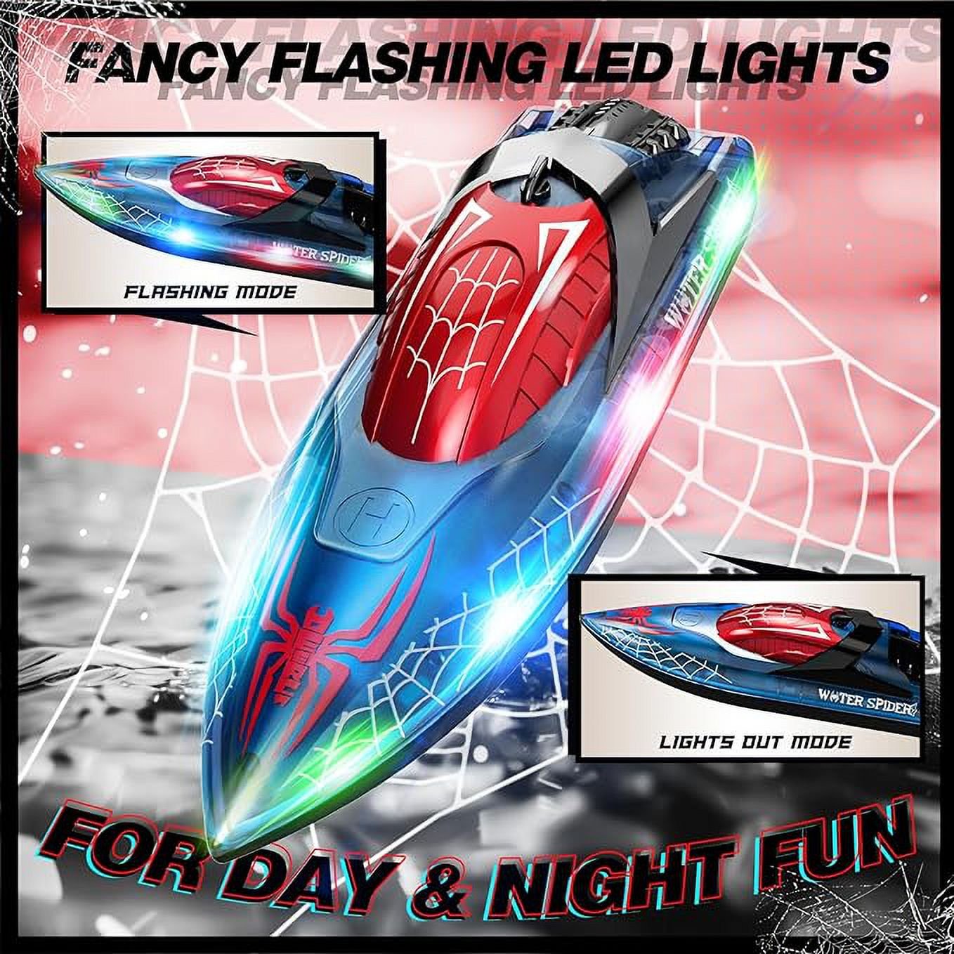 JoyStone RC Boat for Pools and Lakes, 2.4G 15+ MPH Fast Remote Control Boat with LED Lights, Racing Boats for Kids & Adults with 2 Rechargeable Battery, Gifts for Boys Girls (Red)