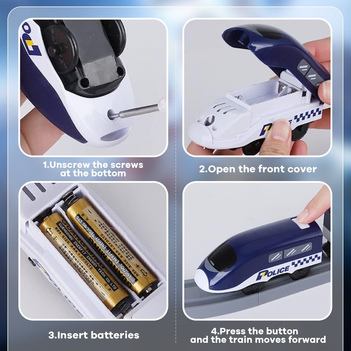 Toys Train Set for Kids, HDJ 92PCS Race Track Set for Boys Christmas Train Birthday Gift,Police Toy with Cars, Copter(Blue)