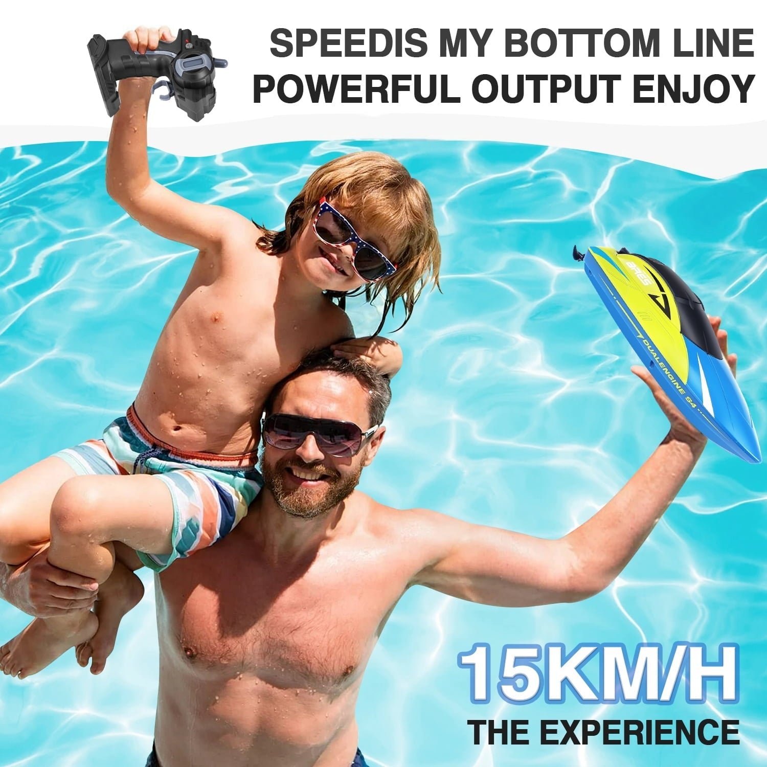 Anpro RC Boat for Pools and Lakes, 2.4G High Speed Waterproof Remote Control Boat with 2 Rechargeable Batteries, Racing Boats for Kids & Adults, Gifts for Boys Girls, Blue