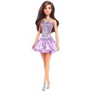 Barbie Fashionistas Doll #234 in Sequined Purple Dress and Silvery Accessories, Brown Hair