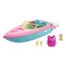 Barbie Toy Boat Set with Puppy, Life Vest and Beverage Accessories, Floats in Water (Seats 3 Dolls)