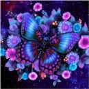 Butterfly Diamond Art Kits for Adults Beginners 5D Full Drill Round Purple Flowers Diamond Art for Home Decor 11.8x11.8 inch