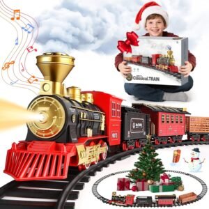 Flooyes Train Set for Boys Girls, Classic Train Toys with Smoke, Light & Sound,Under the Christmas Tree Toy Train Set, Christmas Birthday Gift for Kids 3+ Years Old