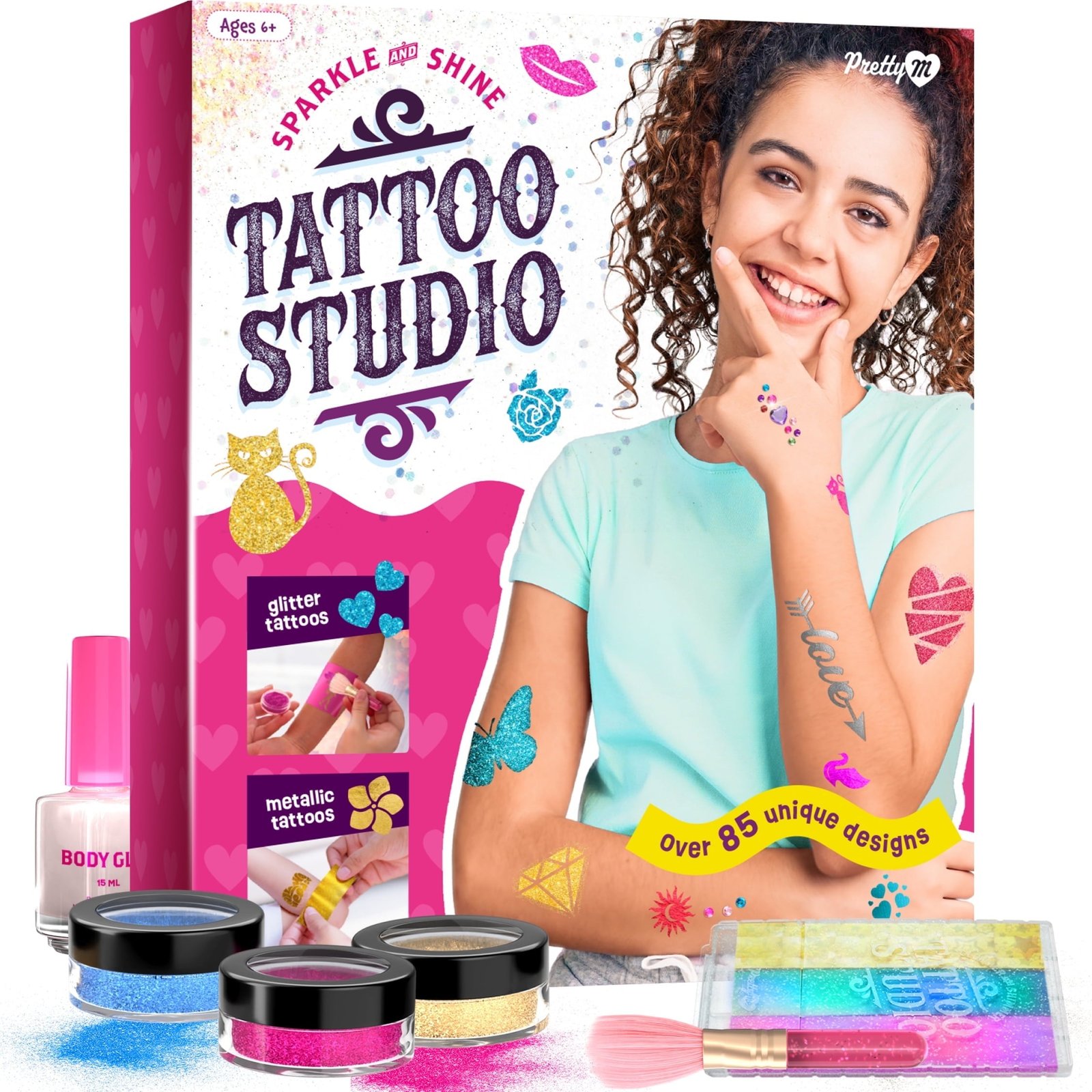 Glitter Tattoo Kit for Girls - Fun Craft Gift with Sparkly & Metallic Temporary Tattoos for Ages 6–11