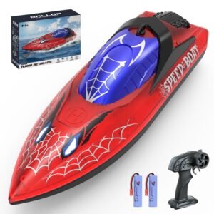 JoyStone RC Boat for Pools and Lakes, 2.4G 15+ MPH Fast Remote Control Boat with LED Lights, Racing Boats for Kids & Adults with 2 Rechargeable Battery, Gifts for Boys Girls (Red)
