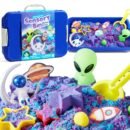 Klever Kits Sensory Bin, Outer Space Themed with Glow-in-The-Dark Alien Figure, Play Sand Toy Gifts for Boys Girls Age 3+