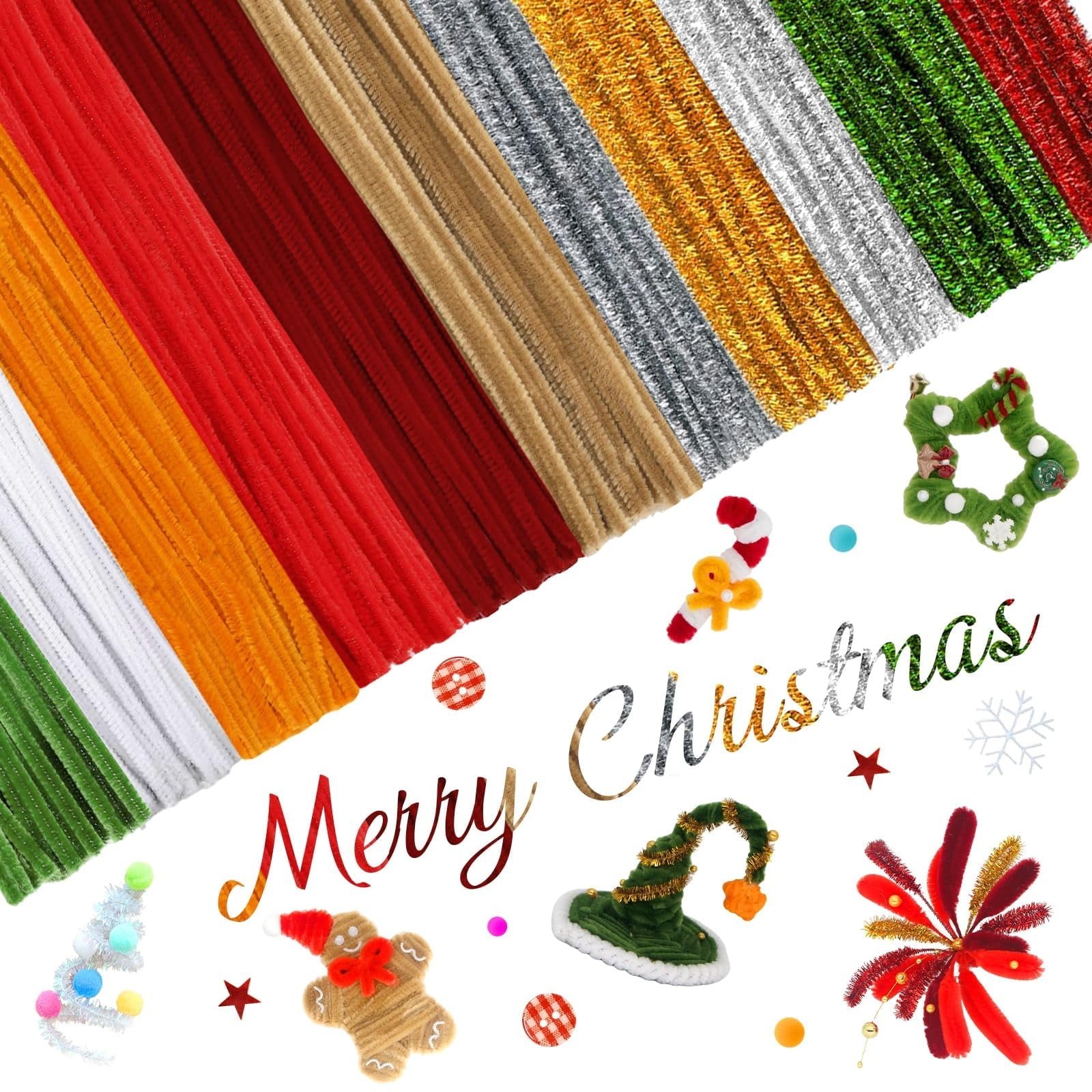 MQUPIN 464 Pcs Christmas Pipe Cleaners Craft and Includes a Variety of Accessories,11 Colors Pipe Cleaners Glitter Chenille Stems Creative Arts Chenille Stems for DIY Craft Christmas Decoration