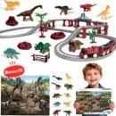 Dinosaur Train Set - Electric Train Toys For Kids With Dinosaur Figures & Play Mat, Large Train Track With Bridge, Toy Model Train For Toddlers