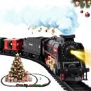 PayUSD Train Set Electric Train Toys Set for Boys Under Christmas Tree with Sounds Light Rechargeable Steam Cargo Cars Tracks for Kids Toy Indoor Toddlers Xmas Gift