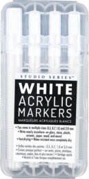 Studio Series White Acrylic Markers (Set of 4 Permanent Markers with Different Tip Sizes), (Hardcover)