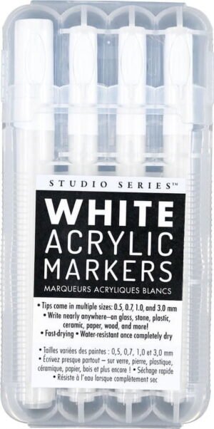 Studio Series White Acrylic Markers (Set of 4 Permanent Markers with Different Tip Sizes), (Hardcover)