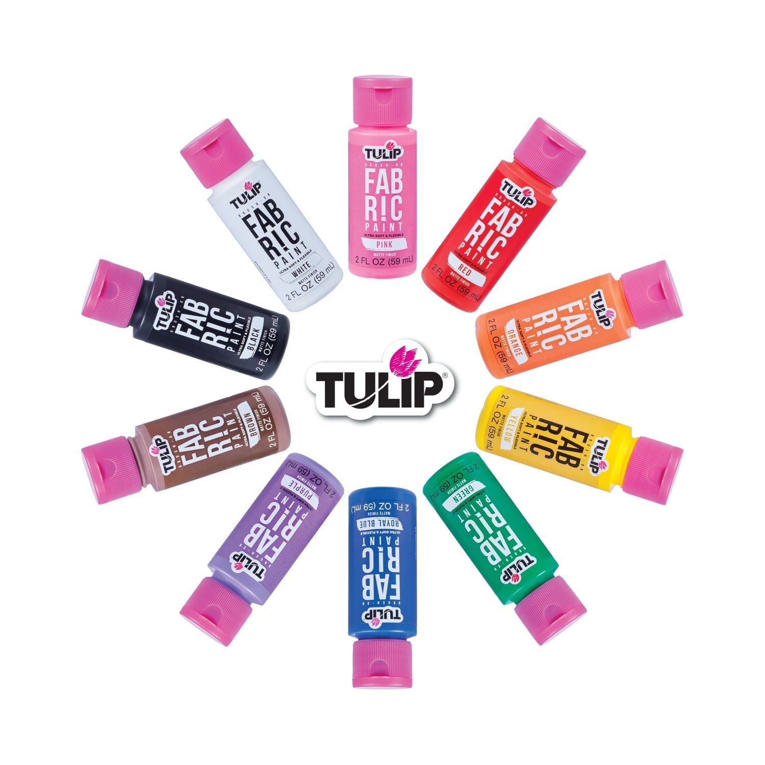 Tulip Brush-On Fabric Paint Set – 10 Pack of 2 fl oz Bottles, Liquid Rainbow Colors for DIY Crafts & Clothing
