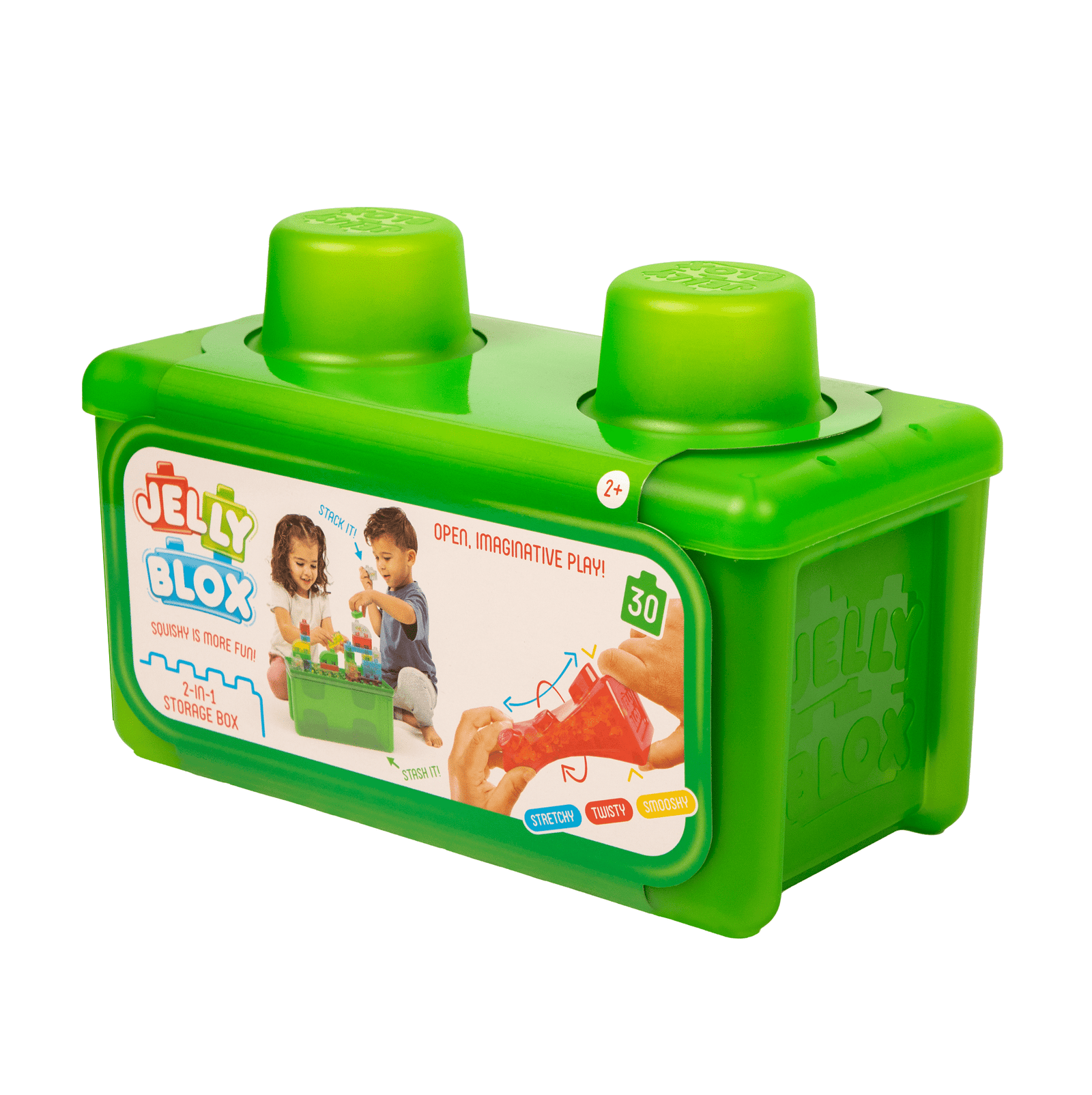 Jelly Blox - Stash & Stack 2-in-1 Storage Case by Goliath | 30 Pieces to Squeeze, Stretch, Squish | Toddler & Preschool Building Blocks | Ages 2+