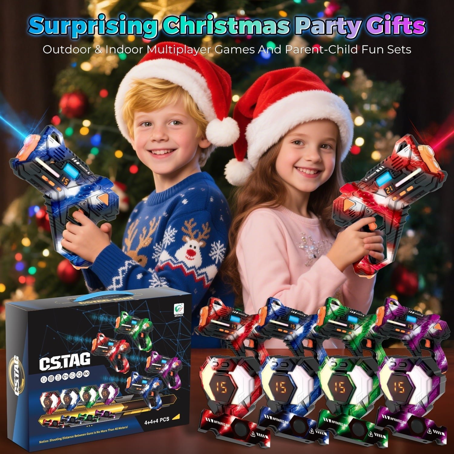 Huge Wave Shooting Tag Set of 4 with Vests & Back Receiver, Rechargeable Infrared Blasters, Indoor & Outdoor Family Games Teens Group Activity, Birthday Gift for Kids Ages 6-12