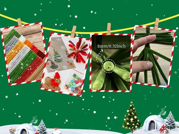 MQUPIN 464 Pcs Christmas Pipe Cleaners Craft and Includes a Variety of Accessories,11 Colors Pipe Cleaners Glitter Chenille Stems Creative Arts Chenille Stems for DIY Craft Christmas Decoration