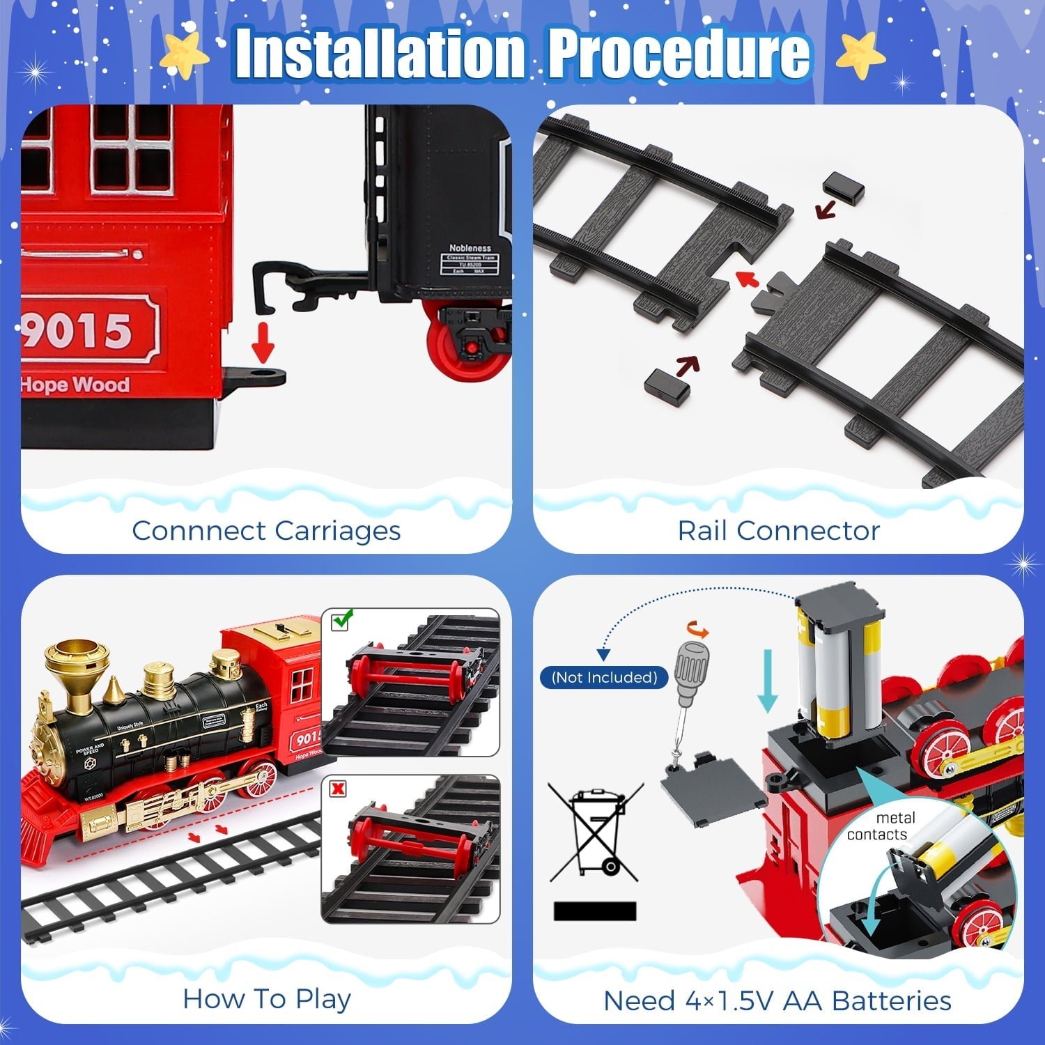 Flooyes Train Set for Boys Girls, Classic Train Toys with Smoke, Light & Sound,Under the Christmas Tree Toy Train Set, Christmas Birthday Gift for Kids 3+ Years Old