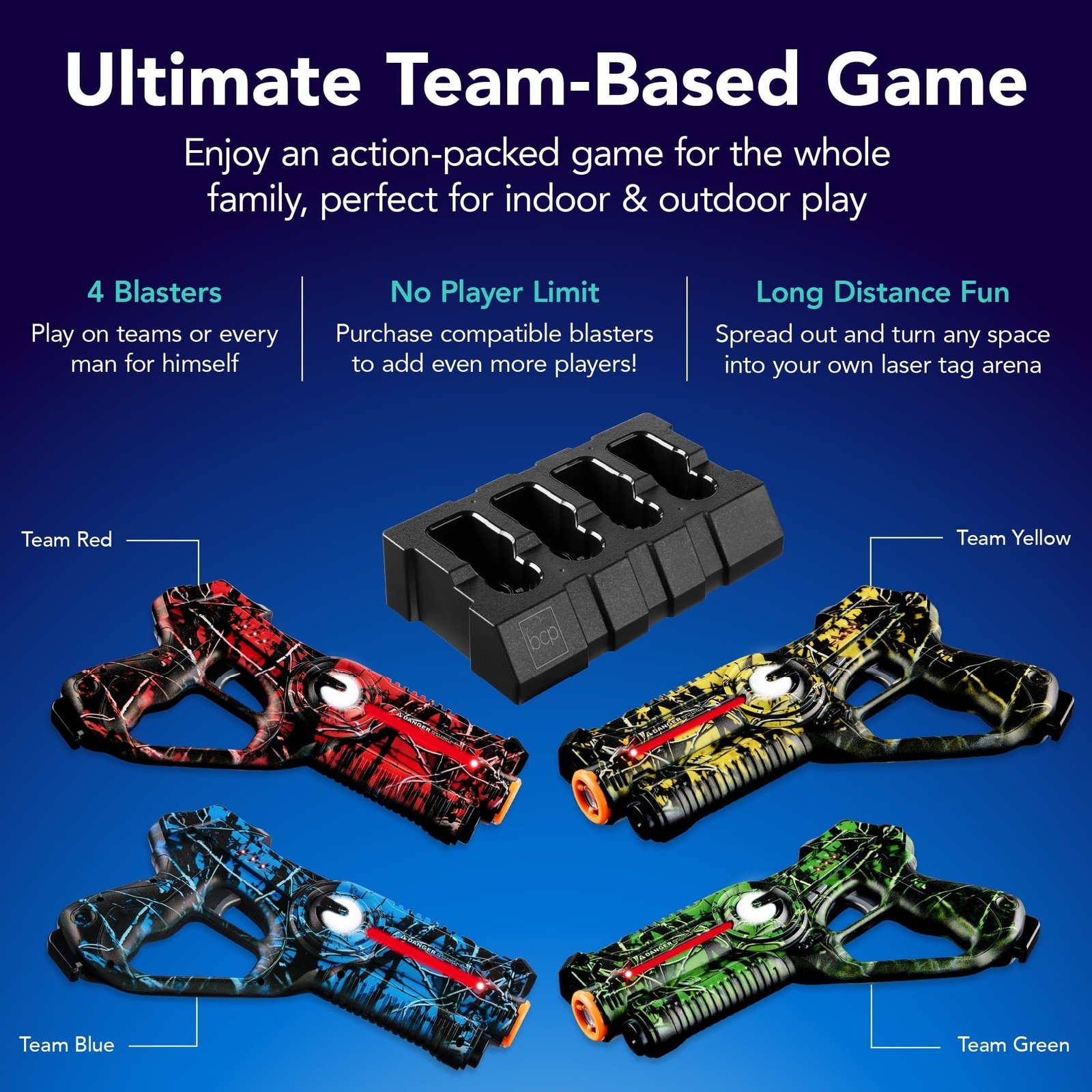 Best Choice Products Set of 4 Rechargeable Laser Tag Blasters, No Vests w/ Docking - Graffiti Red/Blue/Green/Yellow