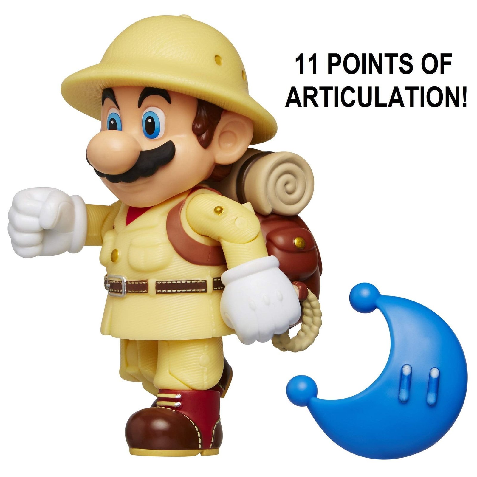Super Mario Odyssey Explorer Mario Action Figure with Blue Power Moon