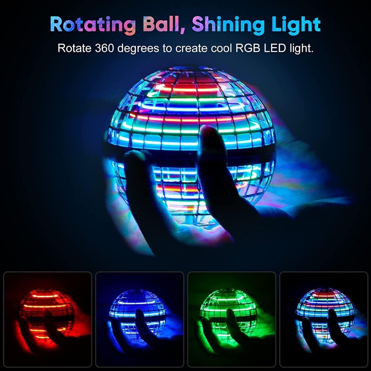 Flying Orb Ball Toys Hover Ball DIY Globe Shape Magic Controller Mini Drone Floating Toy 360°Rotating Boomerang Ball,Built-in RGB Led Lights Spinner Toys for Kids Adults Outdoor Indoor Gift(Blue)