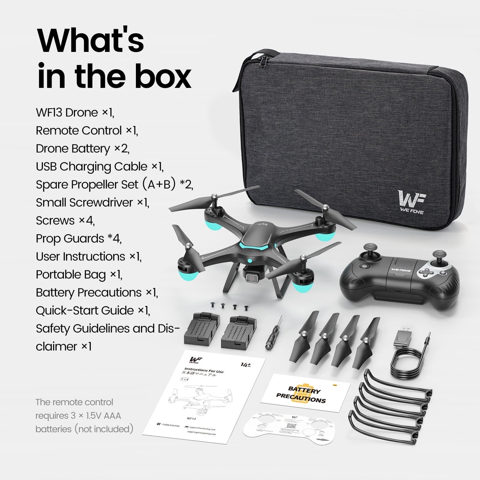 WF13 Drone with 1080P HD Camera for Kids, Optical Flow Hover, Upgraded Wefone Quadcopter, 2 Batteries, Black