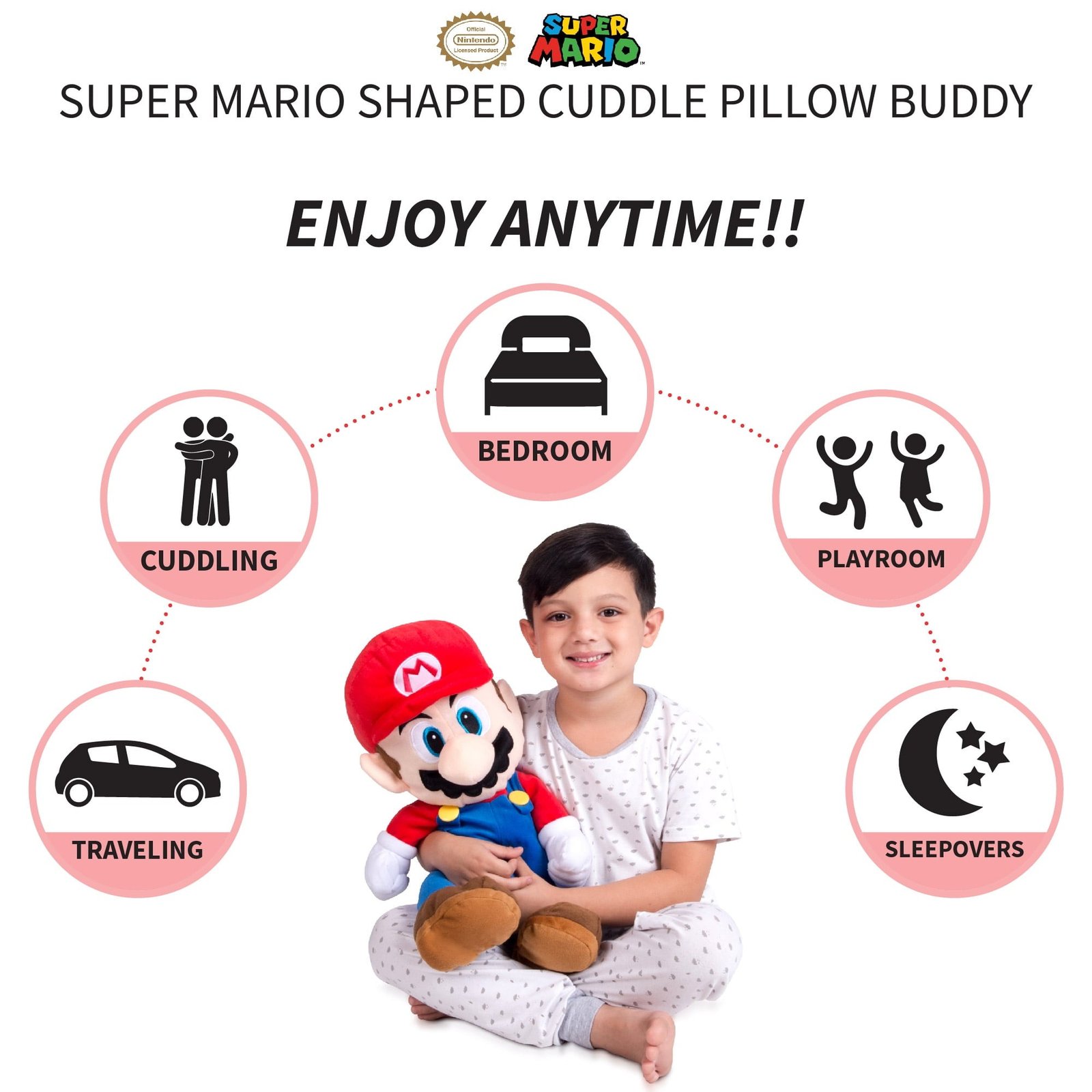 Kids Super Mario Bedding Plush Cuddle and Decorative Pillow Buddy