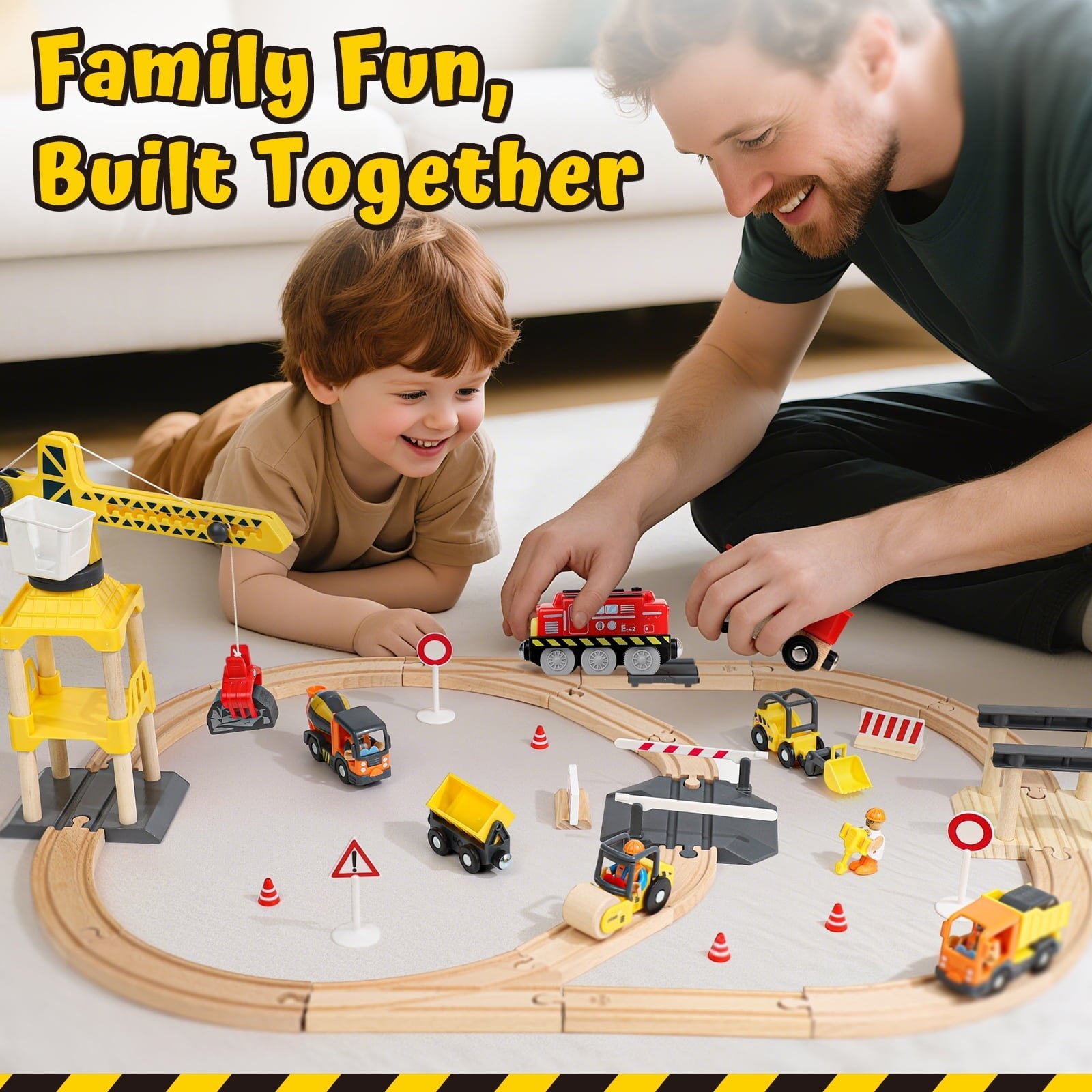 Train Set, 68 PCS Wooden Train Set for Kids, Train Toys for Toddlers, Construction Toys Train with Train Tracks for Kids 2 3 4 5+ Years Old, Great Gift for Boys Girls - Compatible with Other Brands